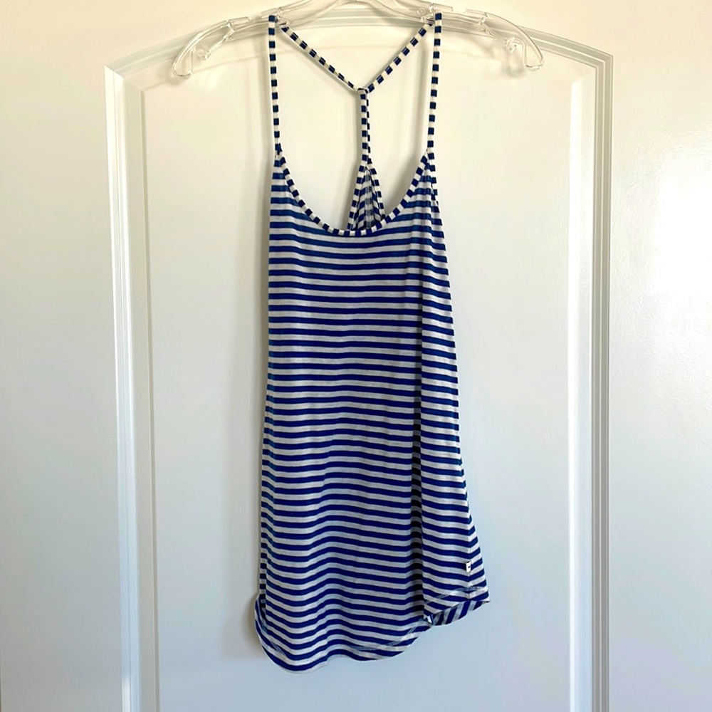 Blue and white striped tank top, size large